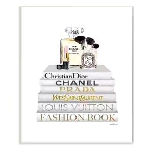 Fashion Designer Makeup Bookstack White Gold Wood Abstract Wall Art 15in…